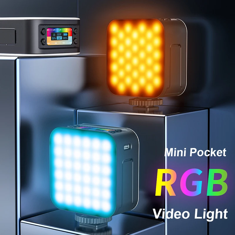

Portable Magetic RGB LED Video Light Panel Dimmable 2500K-9000K Mini Pocket Photography Fill Light Build in Battery for Tiktok