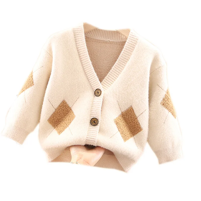 

1pc Cute pure color children's cardigan crystal velvet sweater boys and girls button up shirt diamond baby coat does not pilling