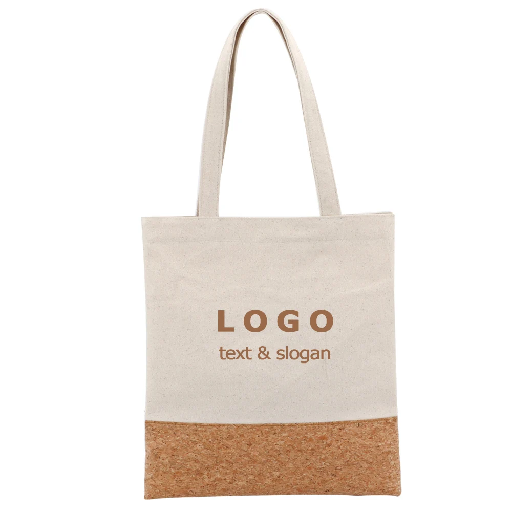 

Promotional Canvas with Wood Grain Cork Tote Bag Unique Gift Fashion Unisex Eco Friendly Cotton Canvas Bag for Shopping Beach, Natural, cusotmizable