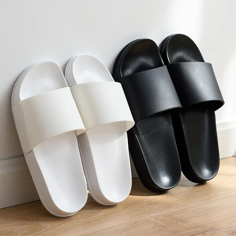 

Unisex Summer Home Simple Black White Slippers Custom Loge Non-slip Bathroom Couples Indoor Women Platform Slides for men