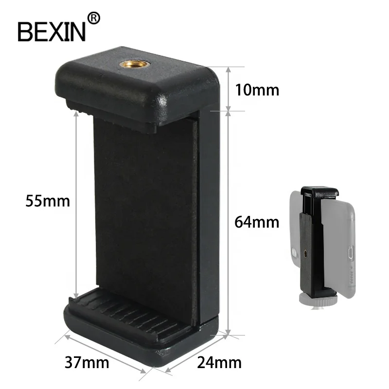 

BEXIN hot sale universal mobile phone clip holder with double 1/4'' screw hole for tripod monopod selfie stick for gopros