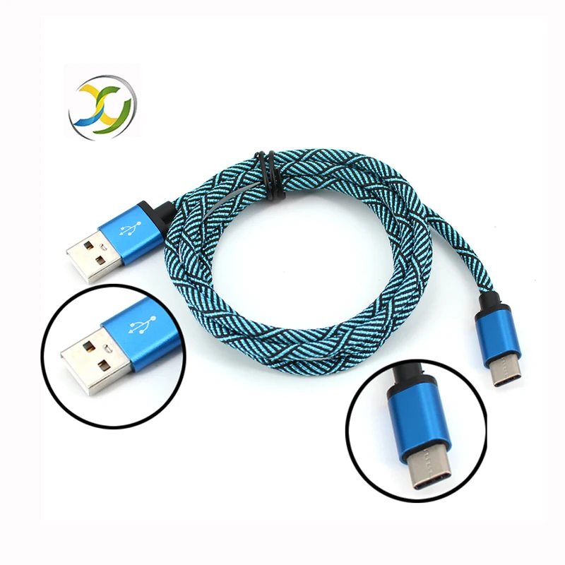 

1M 2A Charging Data Cable OEM Universal Lighting Type-c Nylon Micro Usb2.0 Cable, Blue/yellow/grey/orange/purple