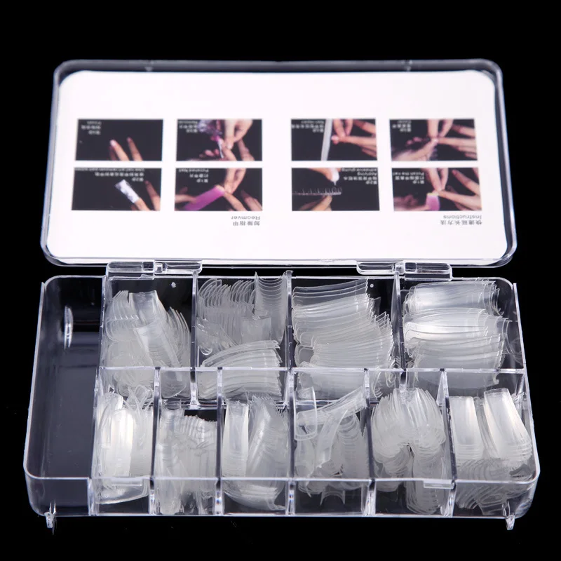 

500Pcs Long Clear Acrylic Full Cover Nail Art Tips With Empty Nail Tip Boxes