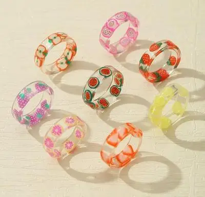 

2021 new colorful transparent resin rings jewelry women fasion couple ring