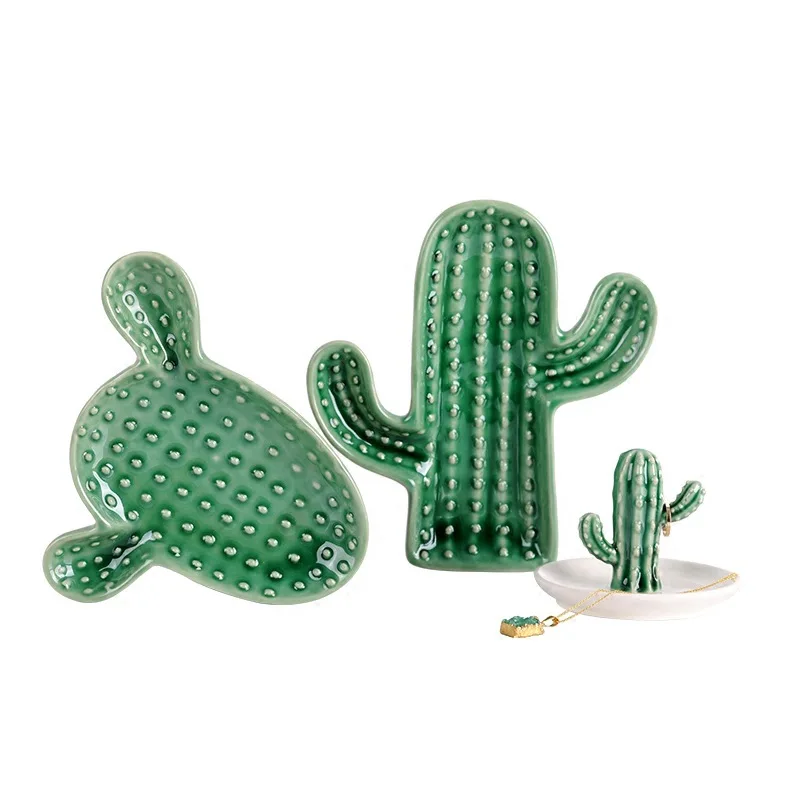 

Nordic Style Creative Cactus Ceramic Jewelry Storage Tray Bedroom Home Decoration Room Decoration Decorative Desk Accessories, As photo