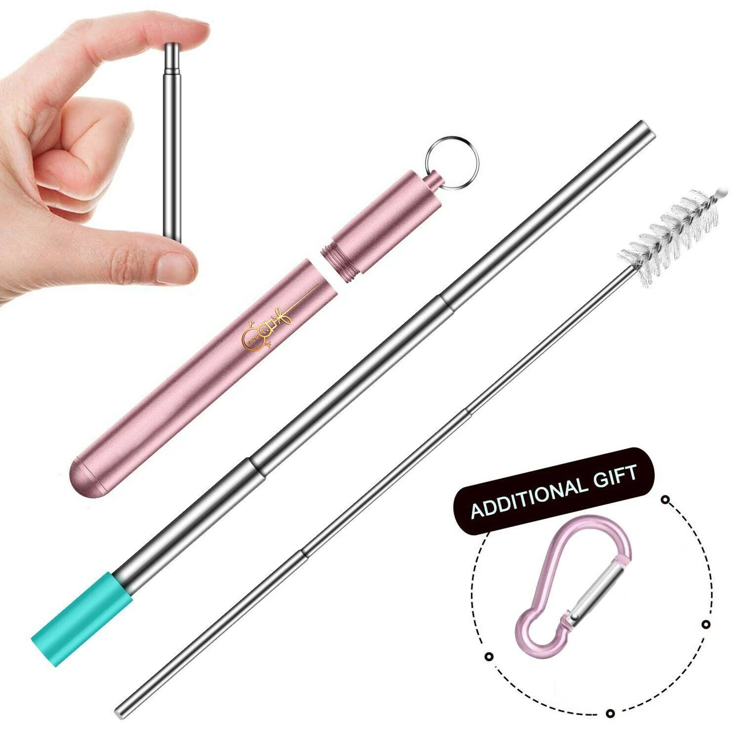 

Eco Friendly Collapsible Drinking Reusable Foldable Straw Telescopic Stainless Steel Straw With Case Brush Wholesale, Steel color or customized color