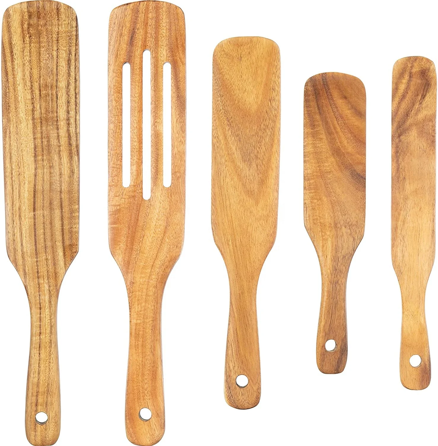 

Wooden Utensils for Cooking Spurtle Set, 5 Pcs Natural Teak Wood Kitchen Utensils Set Heat Resistant Nonstick Spatula