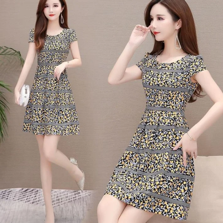 

Hot new 2021 dress short sleeve casual girl print fancy dresses