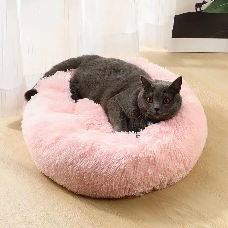

Ready to ship round luxury plush warm simple cat pet bed deep sleep cute cat bed mattress pet dog beds, Customized