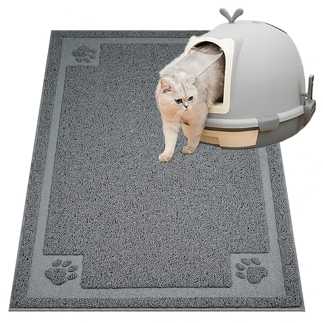 

large pvc cat litter trapper locker mat foldable easy cleaning toilet box corner cat litter rug pad, Grey, beige