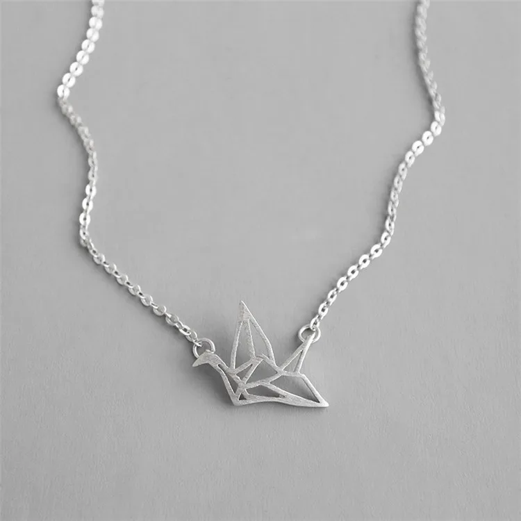 

Japanese Paper Crane Charm Choker Necklace 925 Silver Origami Crane Pendant Necklace, As picture