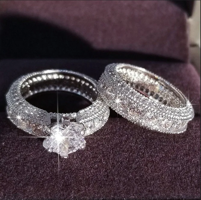 

2022 New Fashion Fine Full Diamond Women Wedding Rings Couple Set Jewelry