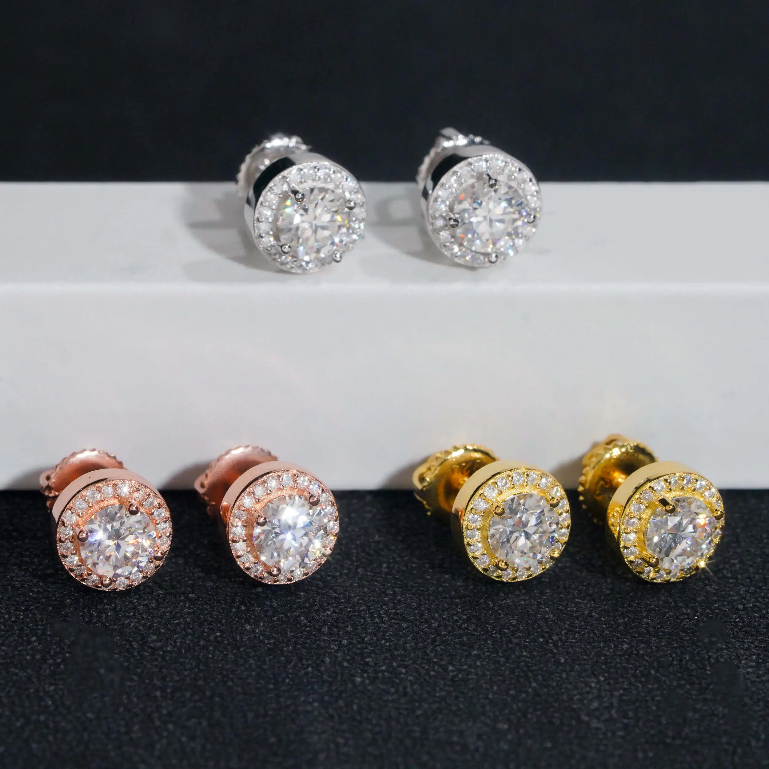 Fine Jewelry 925 Sterling Silver Iced Out Hip Hop Jewelry Diamond Stud VVS Moissanite Earrings