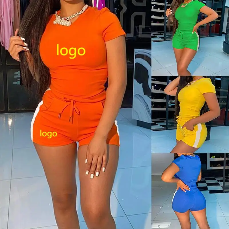 

Fengway Custom logo 2022 new arrivals summer causal solid color fitness women 2 piece set outfits for women shorts sets