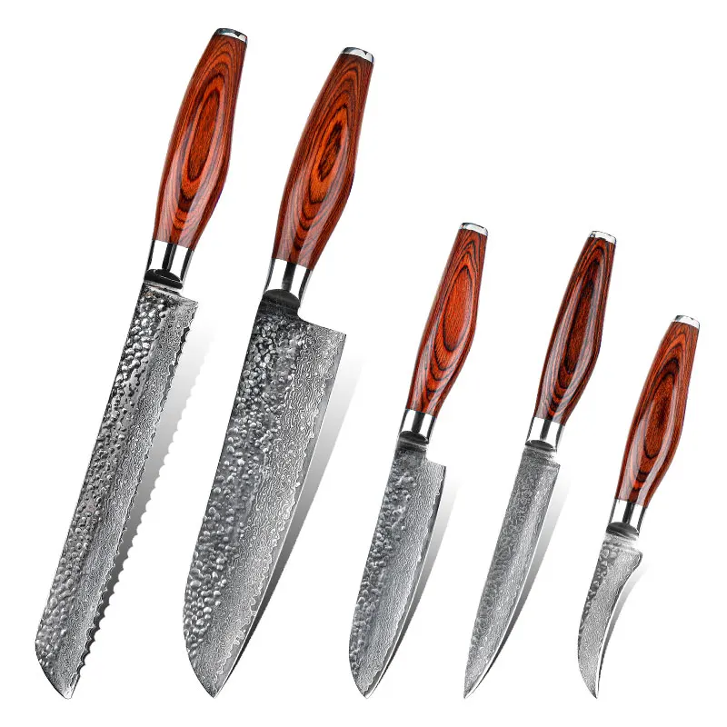 

OEM Damascus Laser Pattern Kitchen Knife Pakka Wood Handle Chef Knife Set, Customized color