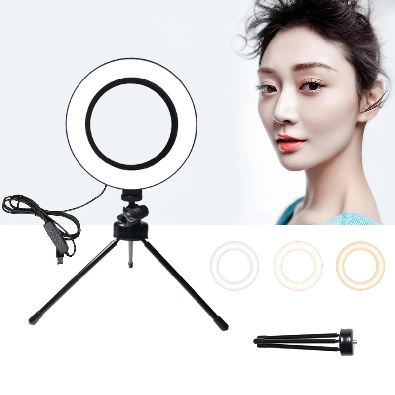 

Selfie Ring Light 6 inch 16cm USB Power with Desktop Tripod Mini Tripod for Makeup Tiktok Youtube Video Light