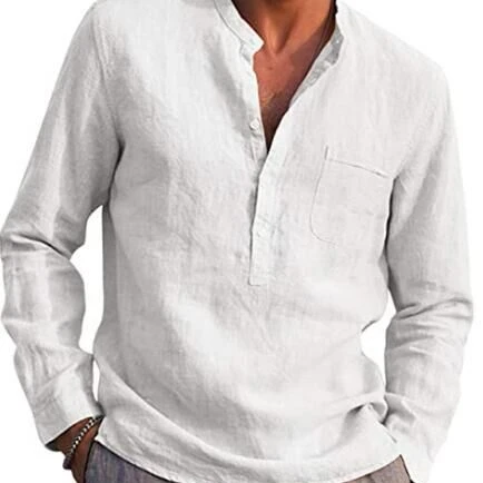 

Long Sleeve Casual Beach Tops Men's Cotton Linen Button Down Dress Shirt