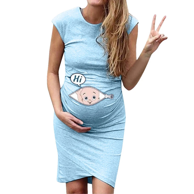 

Women Sleeveless Pregnancy Maternity Dress Cartoon Letter Print Dress Nusring