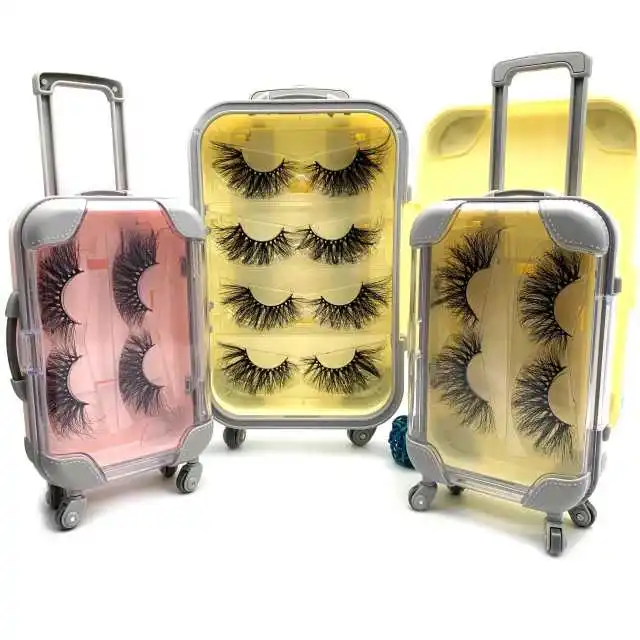 

2020 New Style Mink Eyelashes Suitcase Case 25Mm 5D Mink Lashes Private Label Metal Trunk Package Box With Your Logo