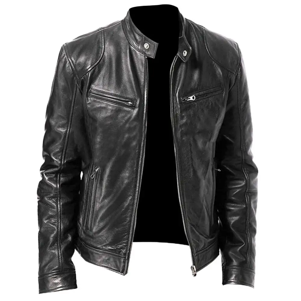 

New motorcycle jacket PU leather jacket men Plus Size with pocket plain dyed 444534