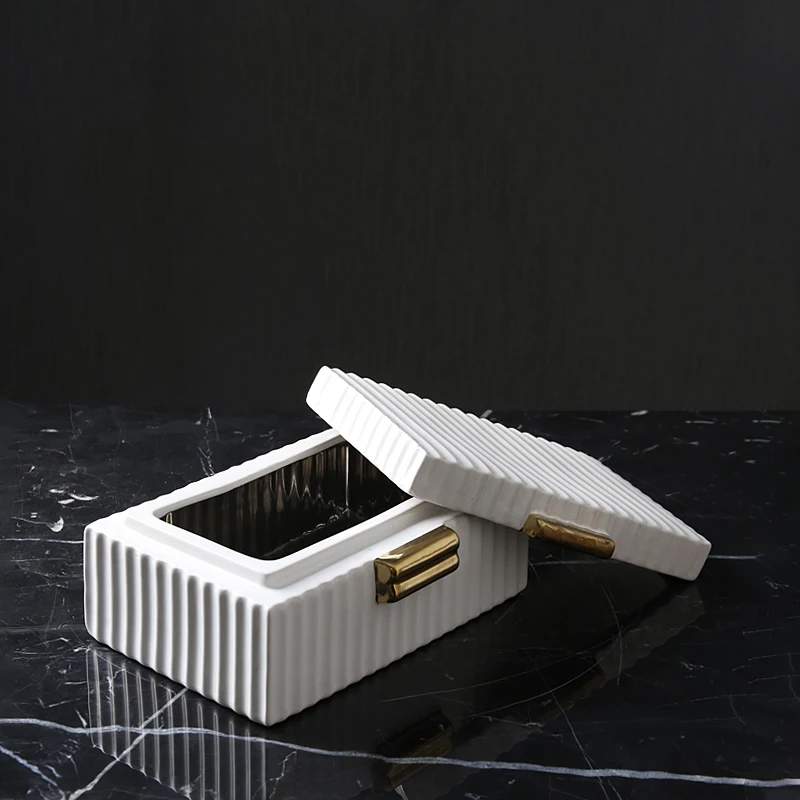 

Home Decor Large Rectangle White Lock Ceramic Jewelry Organizer Box Set for Living room