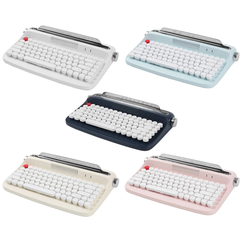 

Fashion Wireless Keyboard Retro Office Round Key Typewriter Keyboard with Integrated Phone Tablet Stand Slot Wireless Keyboard