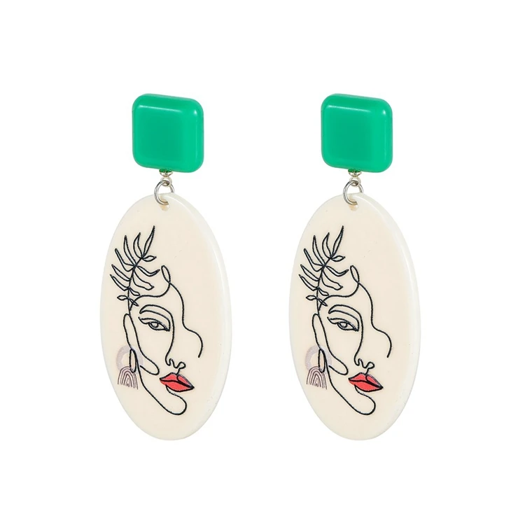 

NUORO Contracted Fashion Exaggerated Design Beauty Women Face Graffiti Line Oval Female Summer Jewelry Acrylic Big Drop Earrings