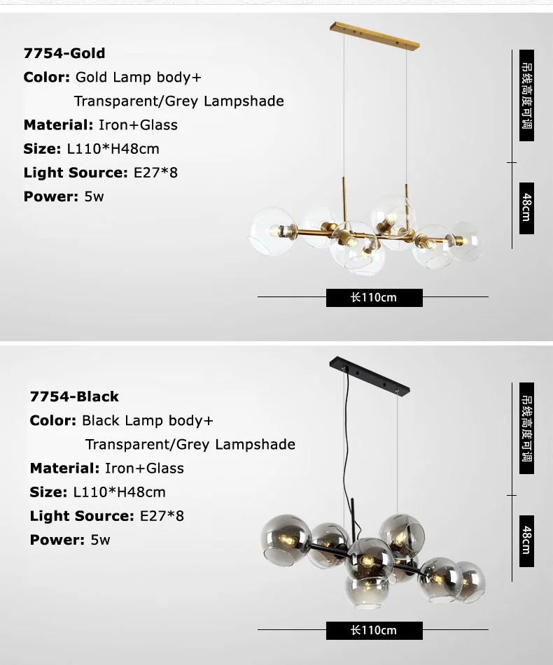 
Big italian hand blown smokely color glass ball modern colored bubble led chandelier pendant light 