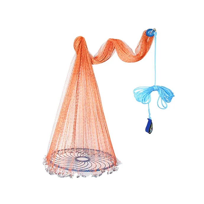 

Fishing Cast Net Saltwater Fish Network, Magic Finefish Aluminum Ring Monofilament Thread Throwing net, Orange