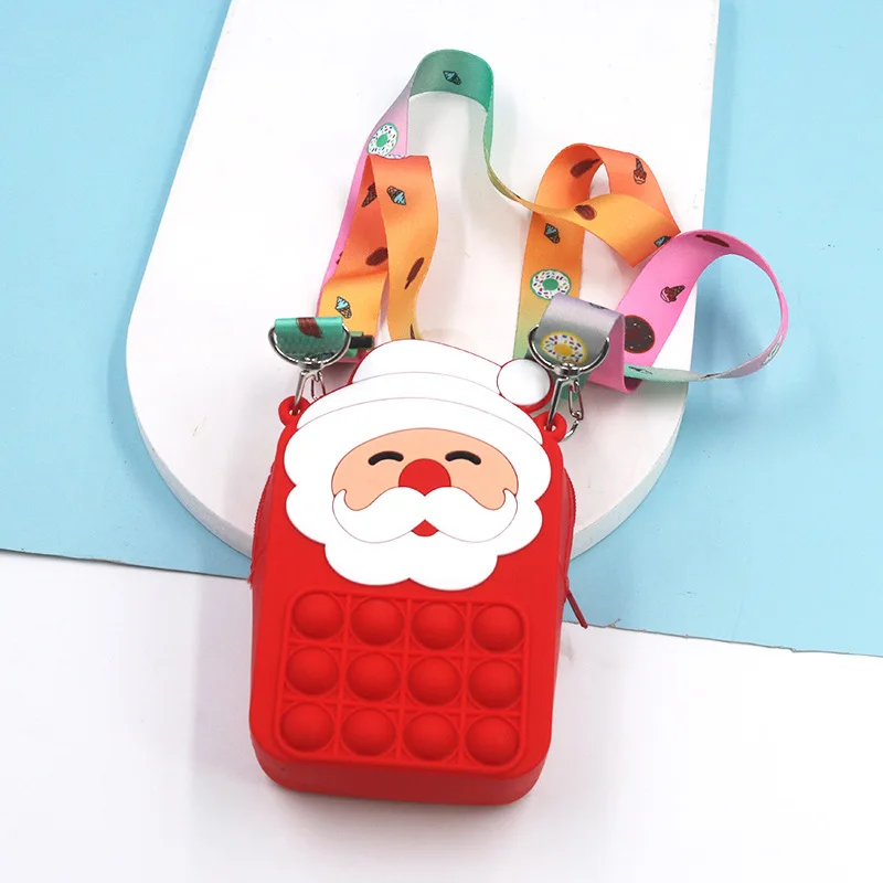 

KALANTA Children Shoulder Christmas Tree Gifts For Bag Pop It Purse Silicone Push Bubble Coin Toys Fidget Purse Pop It Purse Bag