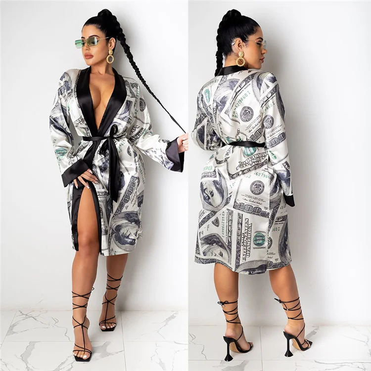 

Custom LOGO women's pink satin money silk robes women robe money satin river robes tyA7139