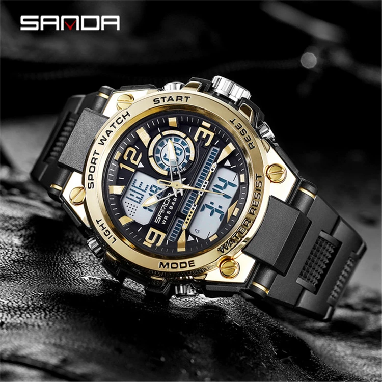 

SANDA 6024 Brand Military Sports Watches Men Quartz LED Digital Clock Man Waterproof Dual Display Watches Relogio Masculino