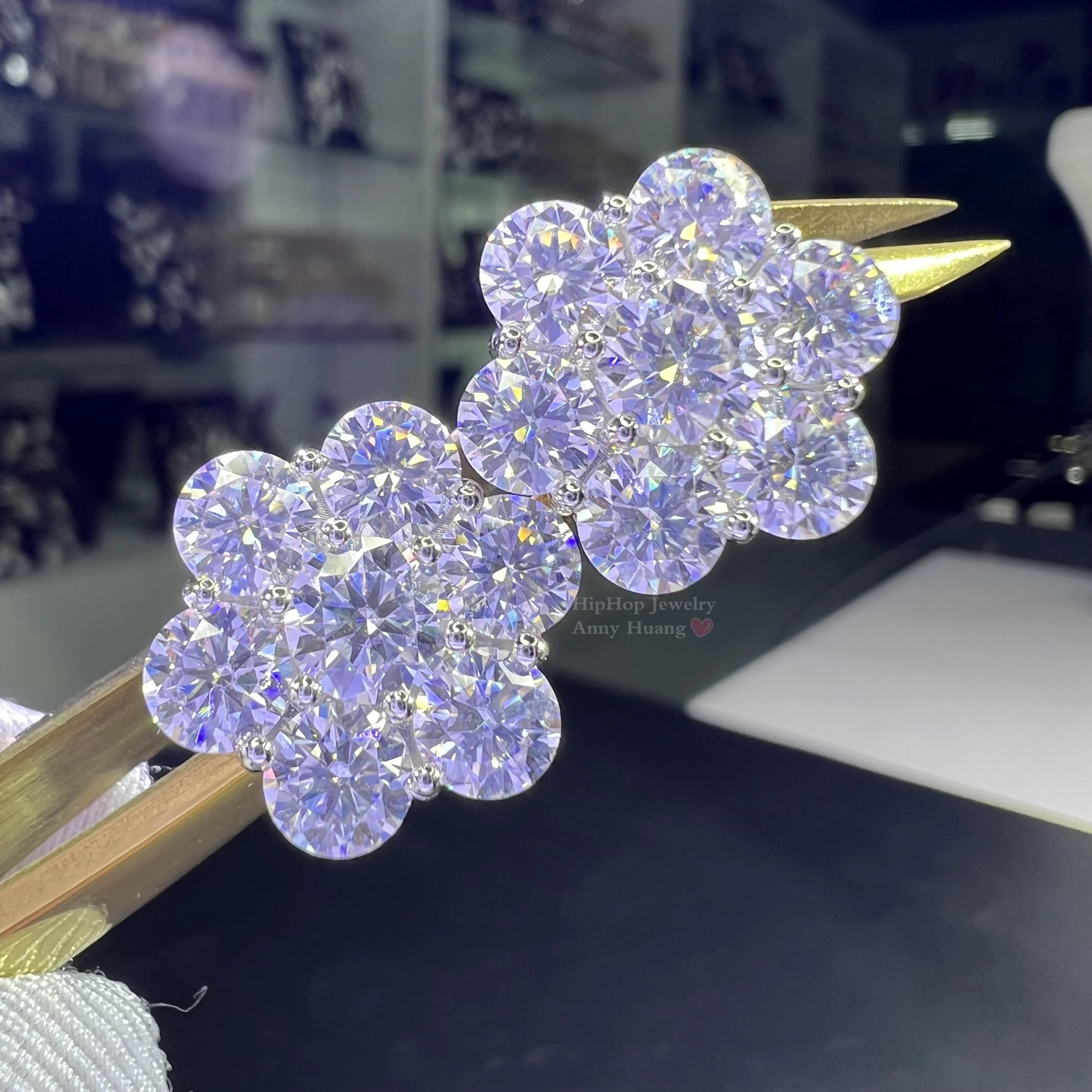 Classic Mossanite Luxury Jewelry Screw Back Earrings Solid 14K Gold 925 Silver 15mm VVS Moissanite Flower Stud Earrings