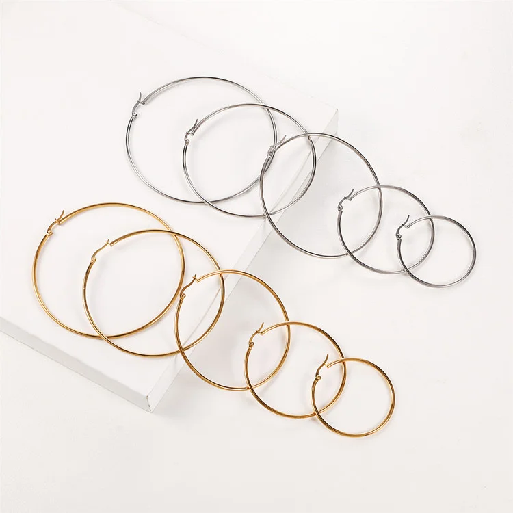 

Fashion Cheap Gold Silver 10mm -80mm Stainless Steel Big Circle Hoop Dangle Earrings for Women Handmade Jewelry