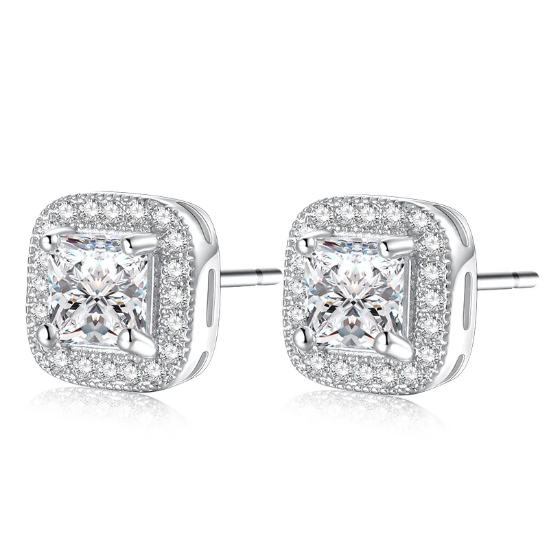 

18K White Silver Plated Square Cubic Zirconia Stud Earrings 6mm for Women Teen Girls Jewelry GIFTS Jewelry making, Customized color