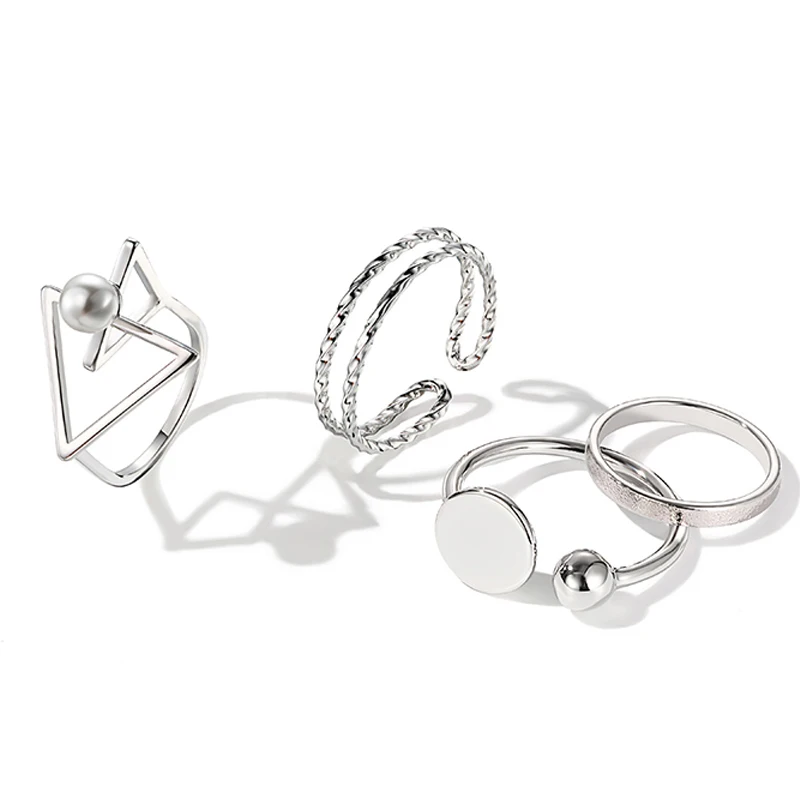 

Charare Alloy silver plated adjustable opening geometric ring set for women