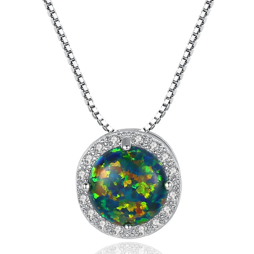 

Daidan Womens Necklace Fine Jewelry Sterling Round Silver Sterling Colorful Cubic Zirconia Opal Necklace