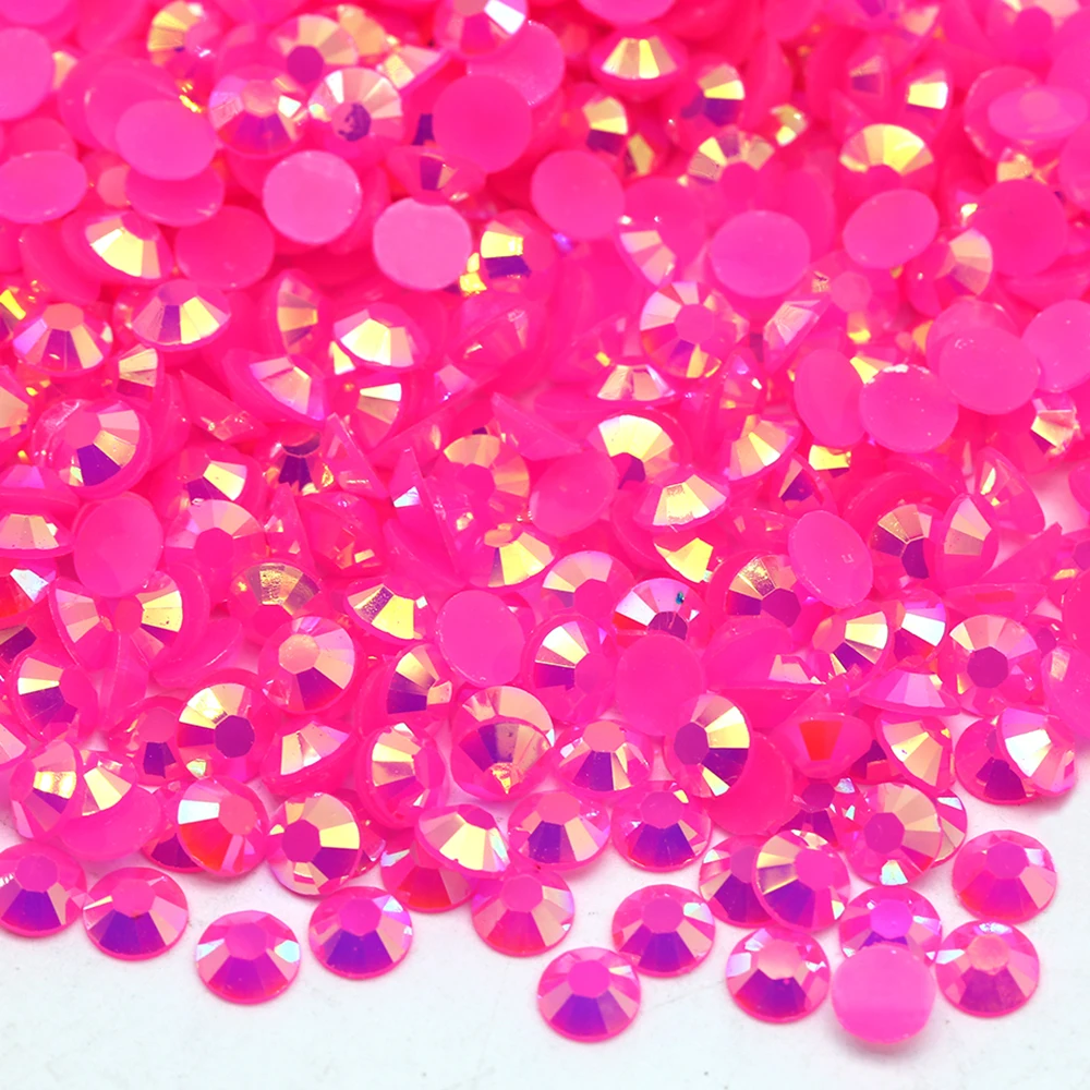 

XULIN 2mm-6mm Jelly AB Colors Mixed Sizes Plastic Flatback Rhinestone Foiled Back Resin Stones Jelly Rose AB