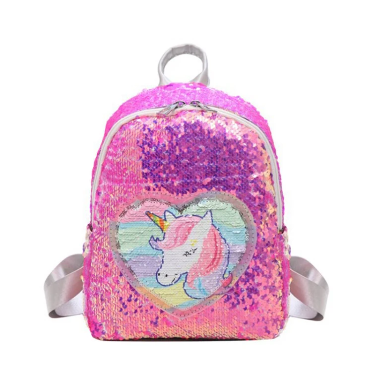 

Wholesale Custom Cartoon Primary School Unicorn Bag Kids Cute sequin unicorn backpack bag, Customized
