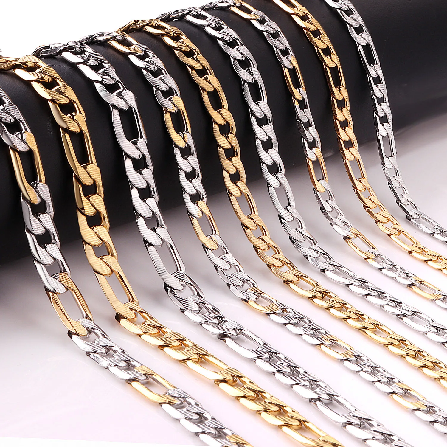

Silver Flat Gold Plated Filled Women Men Curb Rope Cuban Link Stainless Steel Snake Jewelry Chain Necklace, Colors