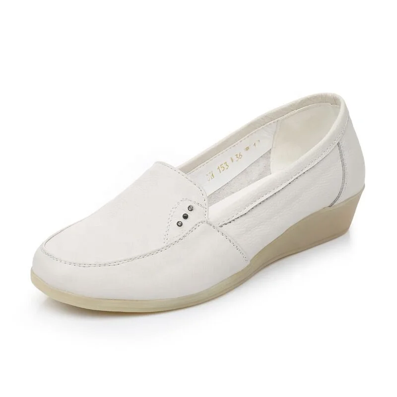 

Factory Wholesale Hot Selling Cow Full grain Leather Women comfortable White Anti-Slip Hospital Work Nurse Shoe