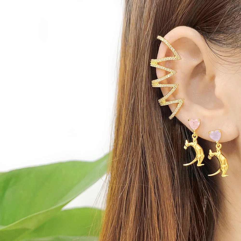 

single heart stone diamond kangaroo dangle stud earrings