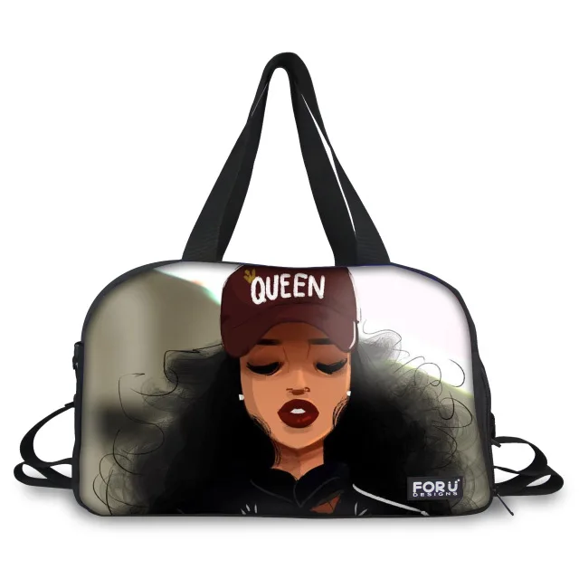 

Customized Women Black Art African Girls travel sneaker bag Female Large Traveling Duffle Tote Weekend Luggage Bags Mala De Viag