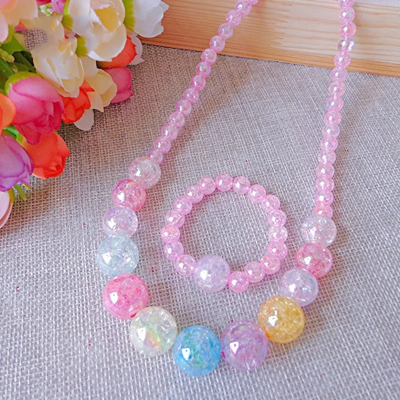 

Newest Colorful Shine Acrylic Beaded Jewelry Necklace Set Girls Gift, Picture shows