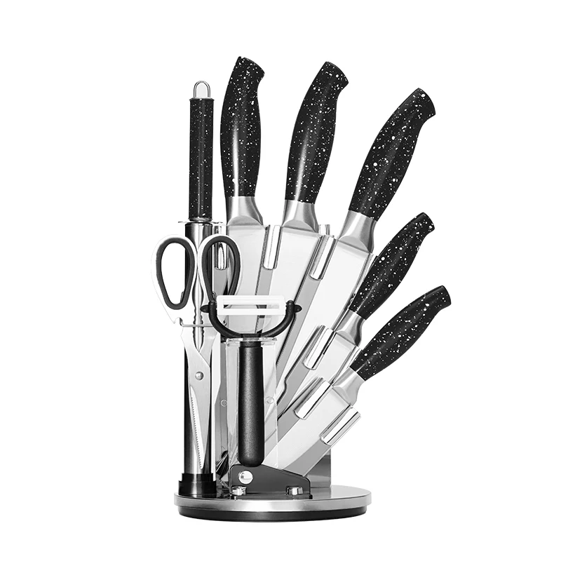 

Kitchen Knife Set 9 PCS High Carbon Stainless Steel Knife Set Serrated Steak Chef Knife Set with Acrylic Stand, Silver