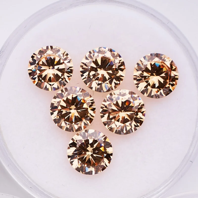 

European Machine Cut Champagne Cubic Zirconia Loose Round 3A 1mm~1.5mm CZ Stones wuzhou factory price