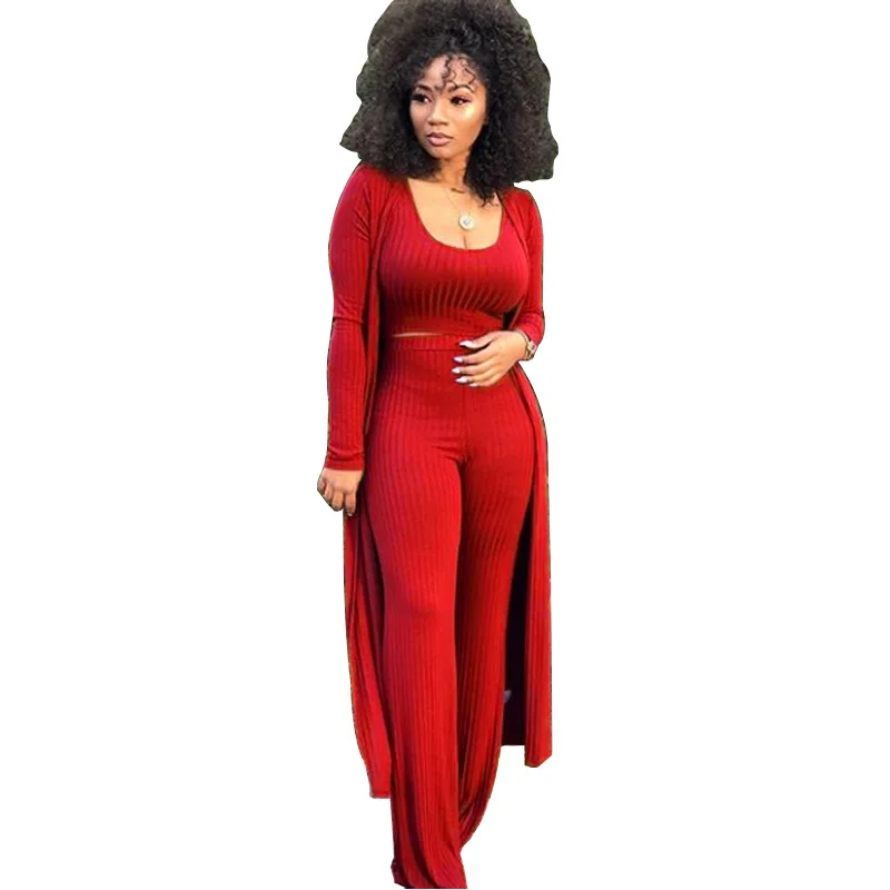 

9S4U 2020 new womens casual solid pants and crop top and cover up 3 piece set ladies outfit clothing, Customized color