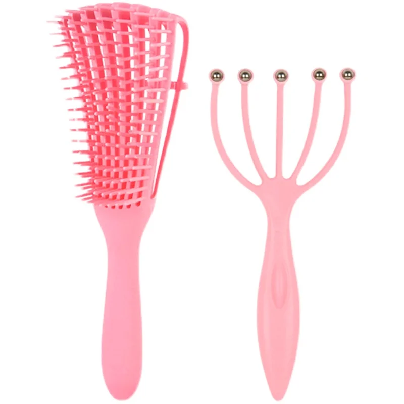 

2 Pieces Detangling Brush Set with Head Salp Massager Hair Detangler for Afro America Textured 3a to 4c Kinky Wavy, Red,green,blue,yellow,black....