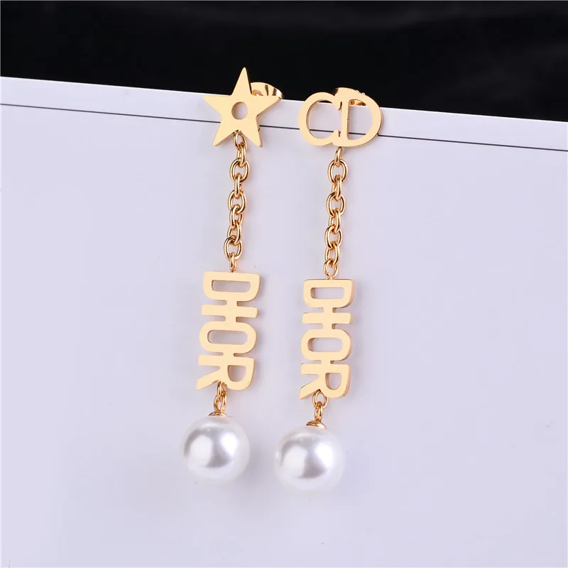 

New Arrival Designer Jewelry Luxury Stainless Steel Jewelry Brand Letter Earrings for Women Jewelry Making, Gold, rose gold