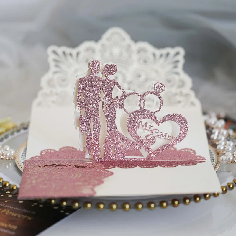 

Dabonas Glitter Paper Wedding Card Invitations One Couple Lover Invitation Card Design and Customized Inner Pages